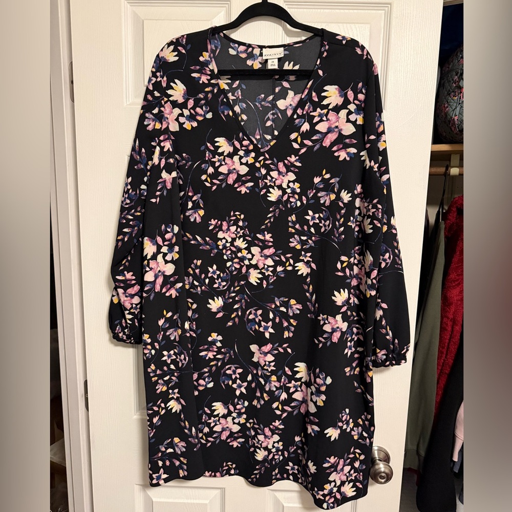 Ava & Viv Black Floral Long Sleeve Dress
